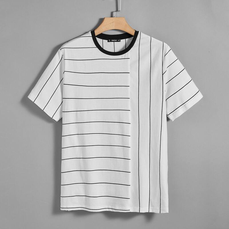 

Guys Contrast Neck Striped Tee, White