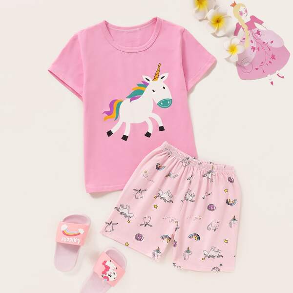 

Toddler Girls Cartoon Graphic PJ Set, Pink