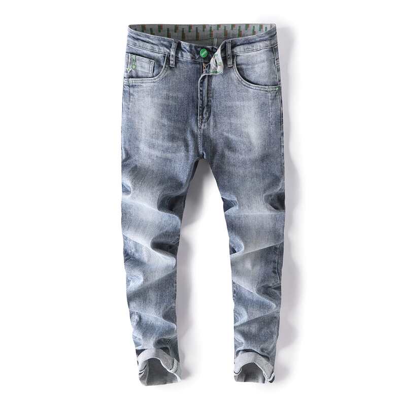 

Guys Letter Embroidered Straight Leg Jeans, Blue