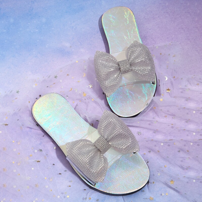 

Rhinestone Bow Decor Sliders, Silver