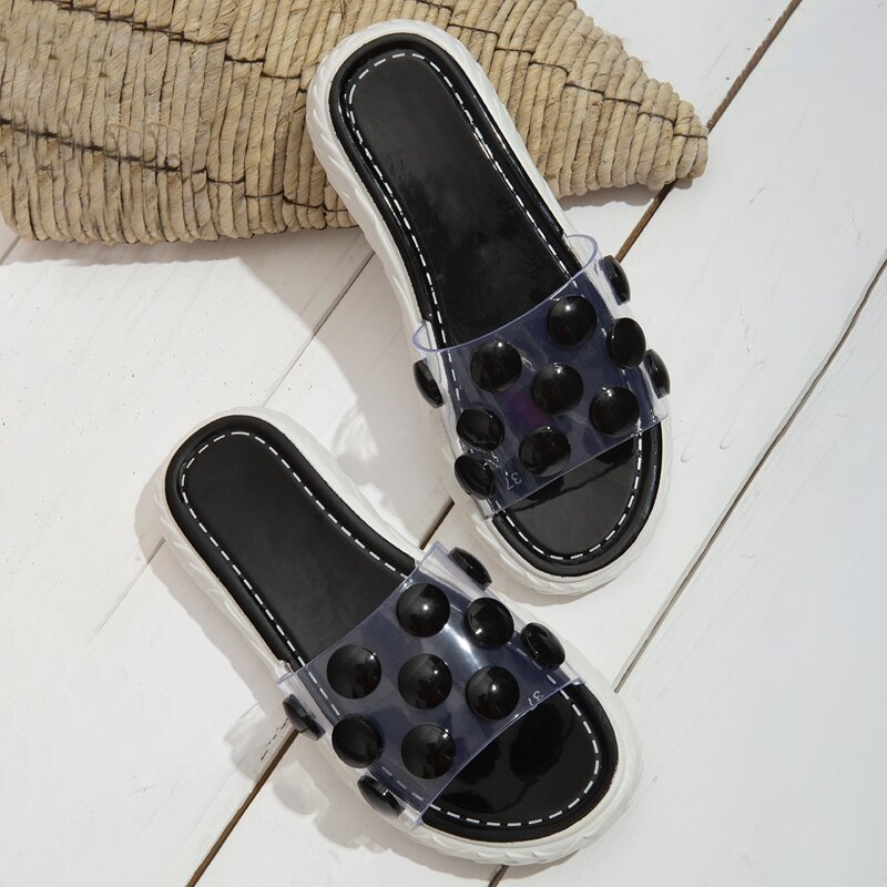 

Studded Decor Clear Sliders, Black