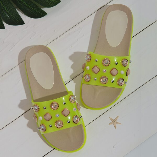 

Faux Pearl Decor Wide Fit Sliders, Green neon