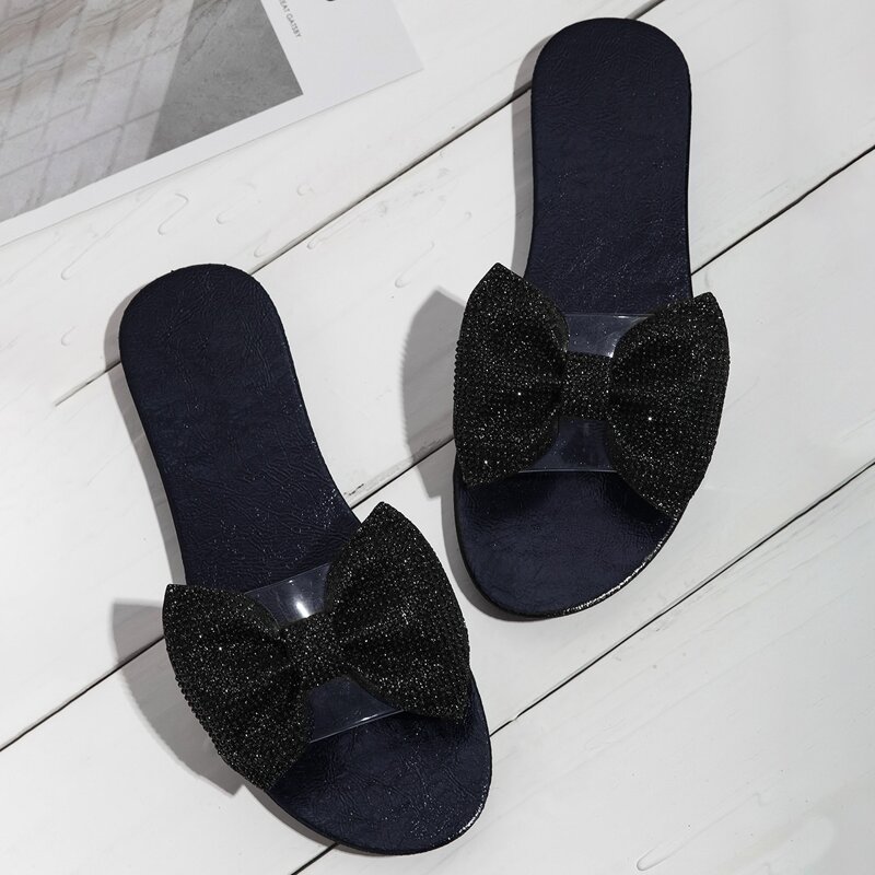 

Rhinestone Bow Decor Sliders, Black