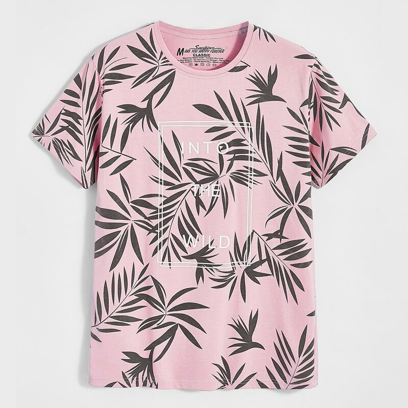 

Guys Leaf & Slogan Graphic Tee, Pink
