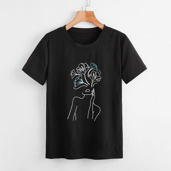 

Graphic Print Short Sleeve Tee, Black