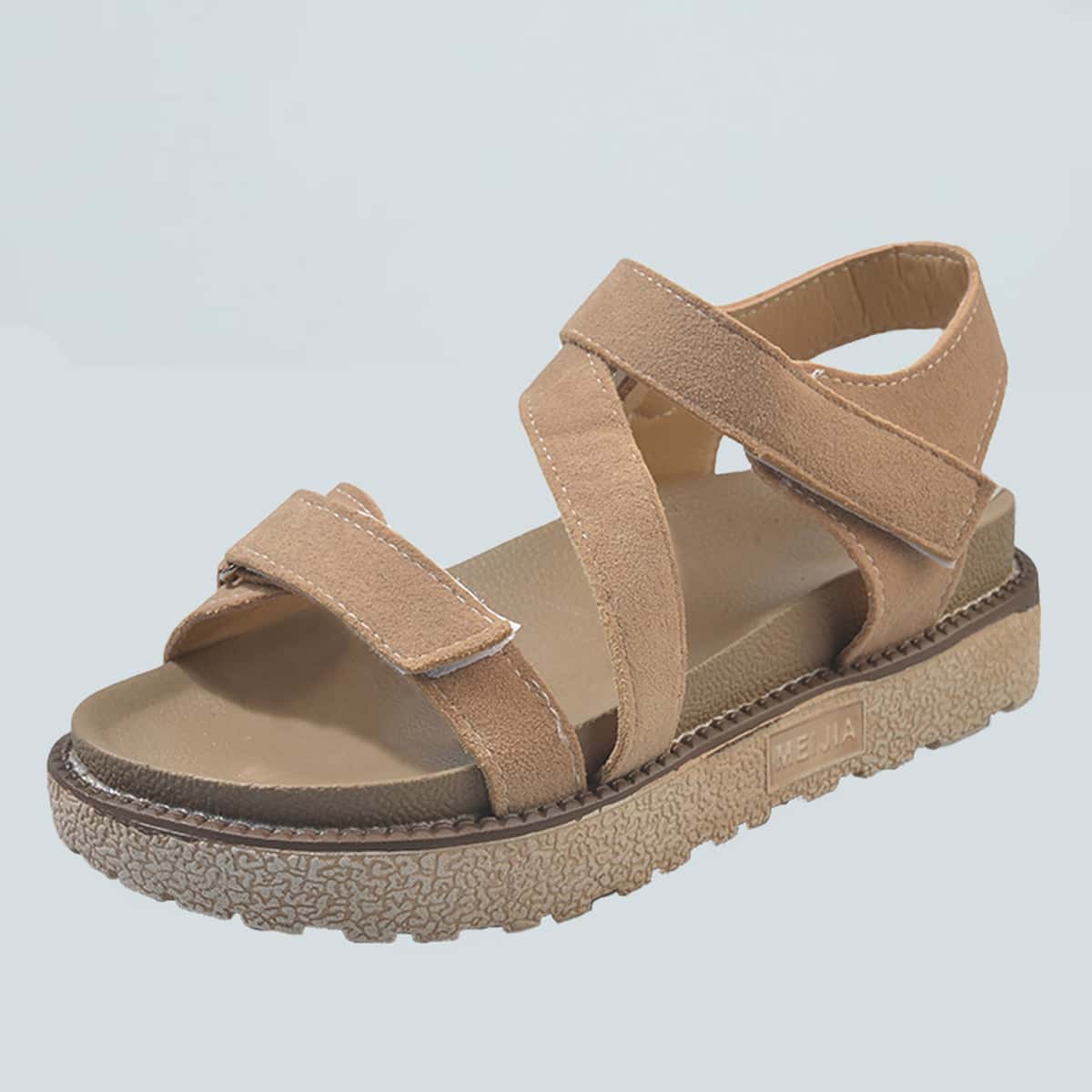 

Open Toe Velcro Strap Sandals, Khaki