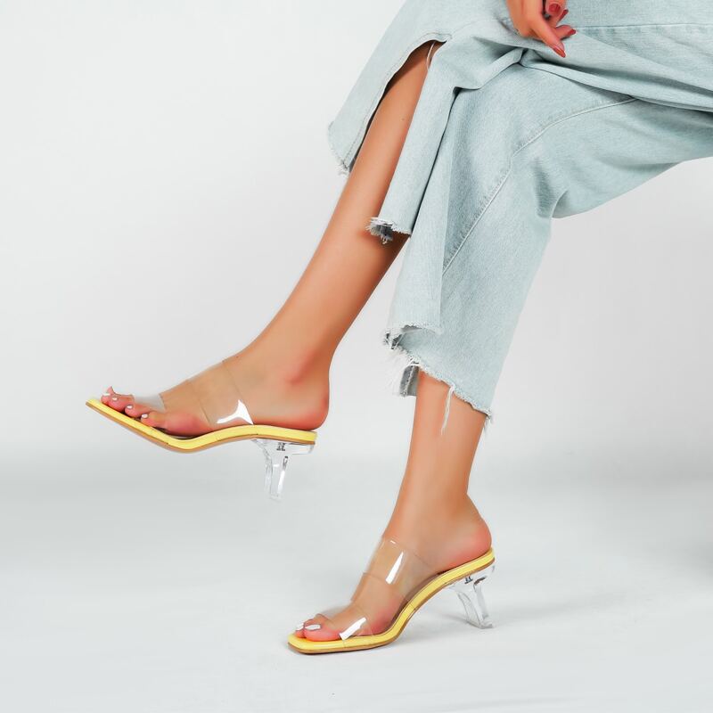 

Clear Band Chunky Heeled Mules