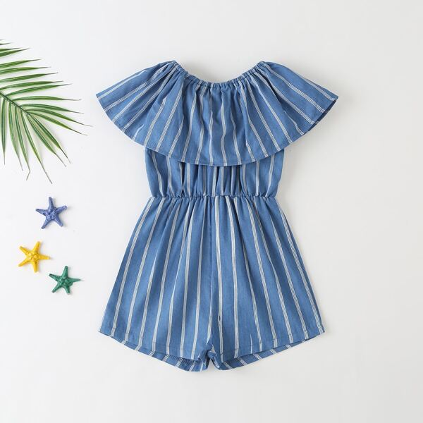 

Toddler Girls Vertical Striped Denim Romper, Blue
