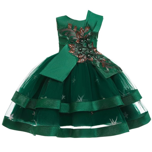 

Toddler Girls Contrast Sequin Big Bow Floral Gown Dress, Green