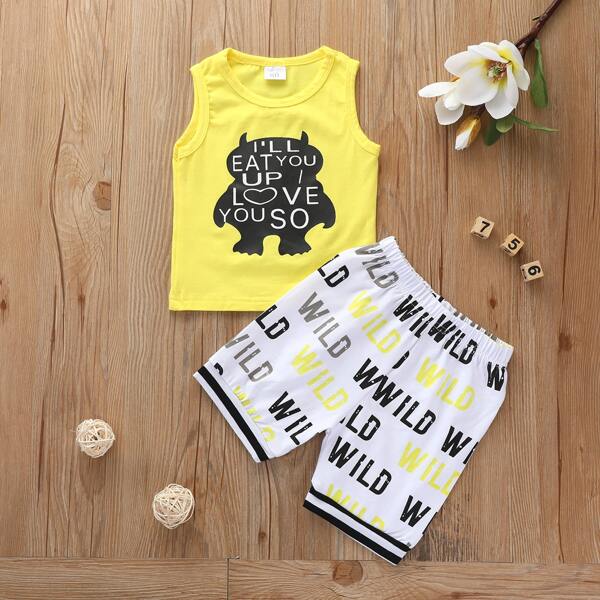 

Toddler Boys Slogan Graphic Tank Top & Striped Shorts Set, Multicolor