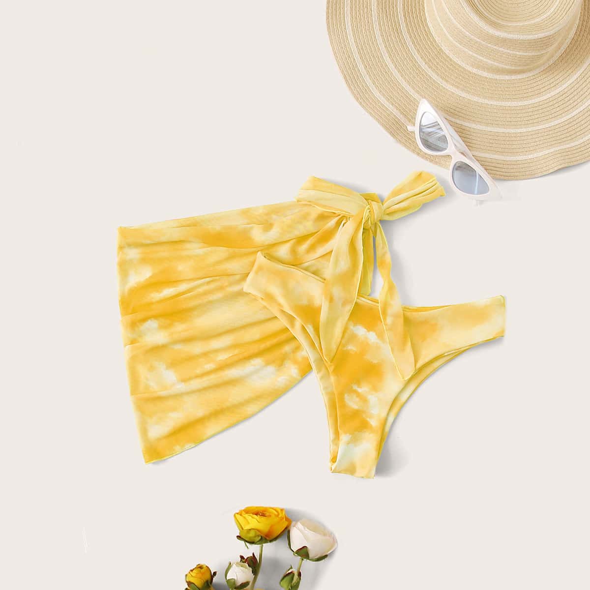 

2pack Tie Dye Bikini Panty With Beach Skirt, Yellow