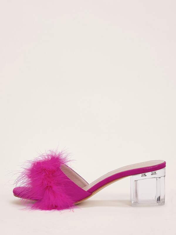 fluffy heeled mules