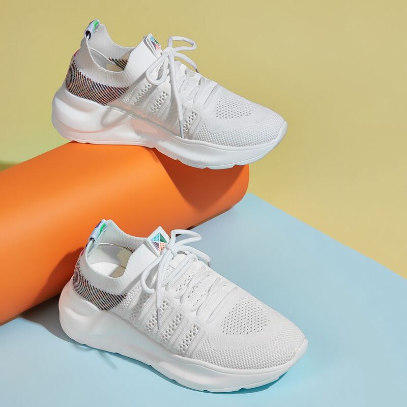 

Lace-up Front Knit Sneakers, White