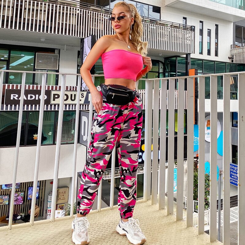 

Neon Pink Tube Top & Camo Pants Without Bag, Multicolor