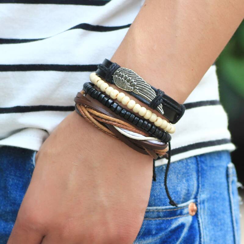 

4pcs Guys Braided Beaded Bracelet, Multicolor