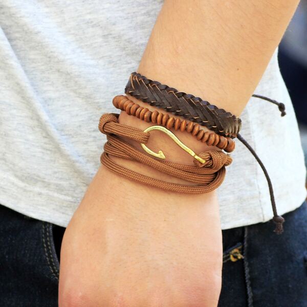 

3pcs Men Braided Beaded Bracelet, Multicolor