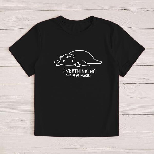 

Plus Cartoon & Slogan Graphic Tee, Black