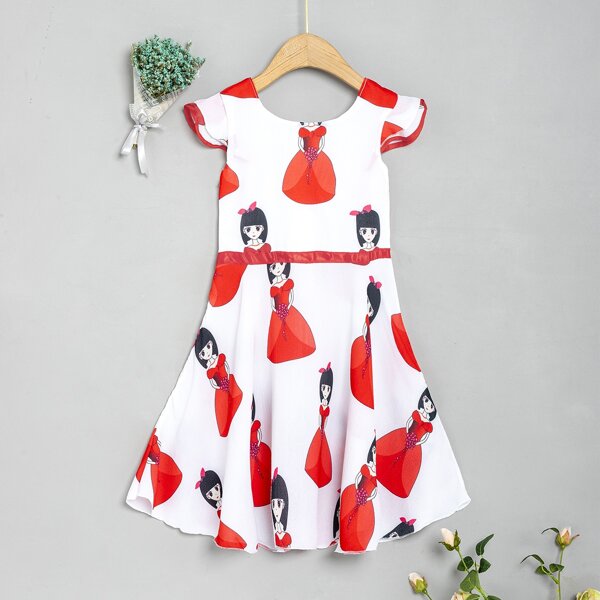 

Toddler Girls Contrast Tape Cartoon Figure Skater Dress, Multicolor