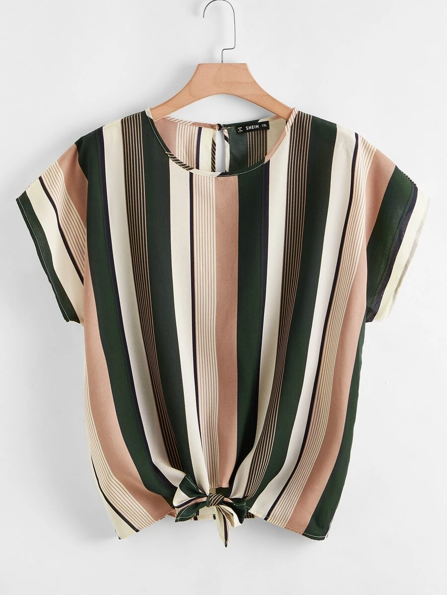 SHEIN LUNE Áo sơ mi Plus Size Nút Sọc Nhiều màu Giải trí - Nhiều màu - Xem 1