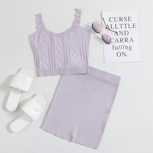 

Cable Knit Cami Top & Skirt Set, Purple