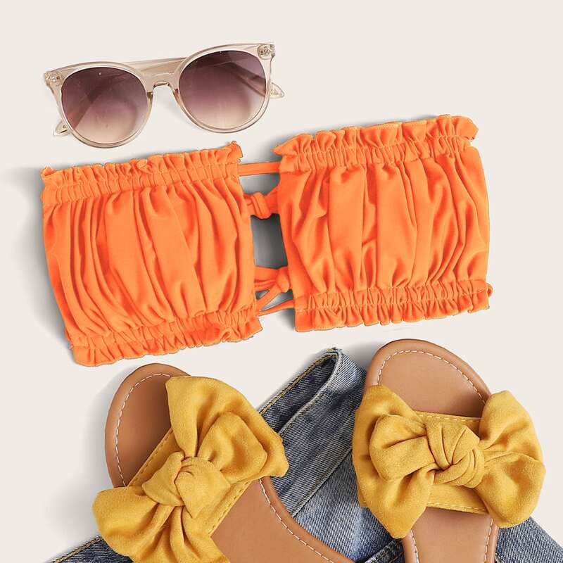 

Ruched Bust Frill Bandeau Bikini Top, Orange