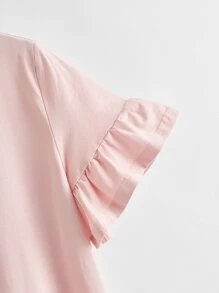 SHEIN LUNE Ruffle Cuff Solid Top - Pink - View 4