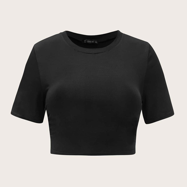 

Plus Tied Backless Crop Tee, Black