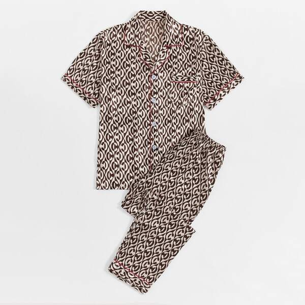 

Men Allover Geo Print PJ Set, Multicolor