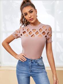 SHEIN Privé 小高領條帶肩部和袖上衣 - 粉色 - 查看 1
