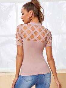 SHEIN Privé 小高領條帶肩部和袖上衣 - 粉色 - 查看 2