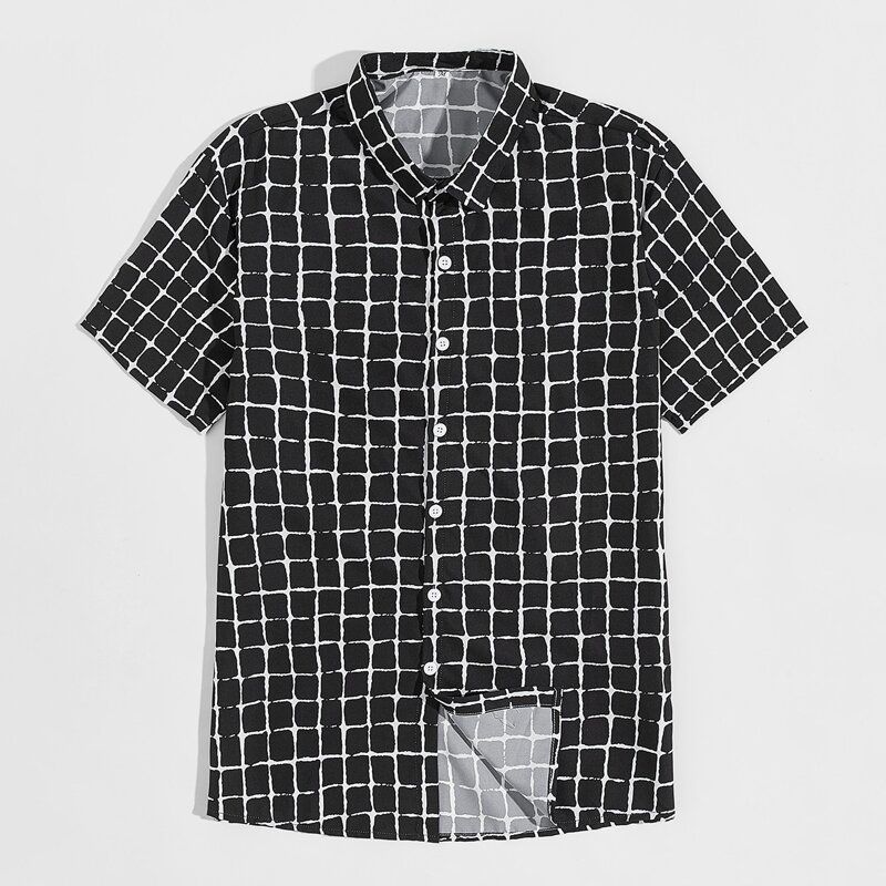 

Guys Plaid Button Through Shirt, Black