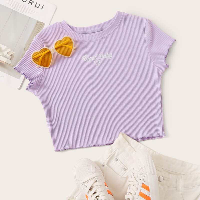 

Letter Graphic Lettuce Trim Tee, Lilac purple