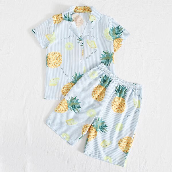 

Boys Pineapple Print PJ Set, Blue