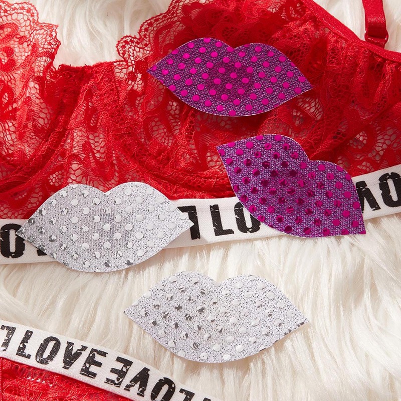 

2pairs Sequin Lip Nipple Cover, Multicolor