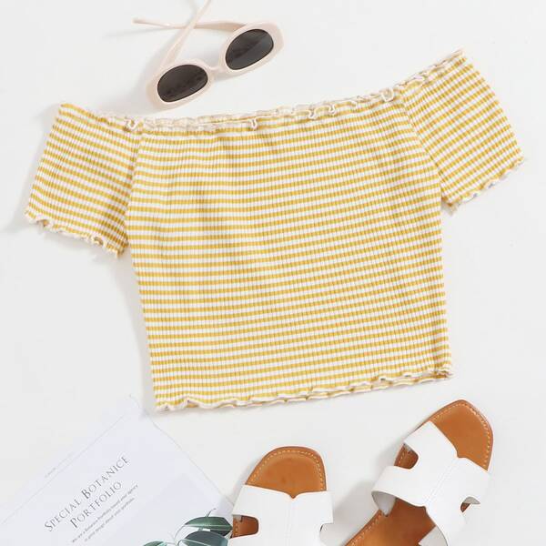 

Трикотажный топ в полоску с оригинальной отделкой, Многоцветный