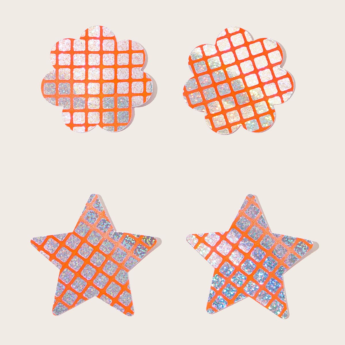 

2pairs Glitter Star & Floral Nipple Cover, Orange