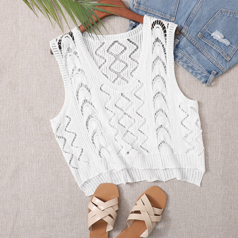 

Sheer Guipure Lace Cover Up Top, White