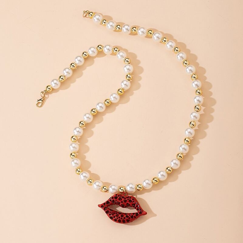 

Faux Pearl Lip Necklace, Multicolor
