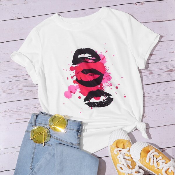 

Splash Ink & Lips Print Tee, White