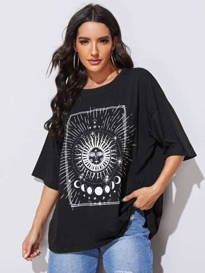 Camisetas gráfico Negro Casual