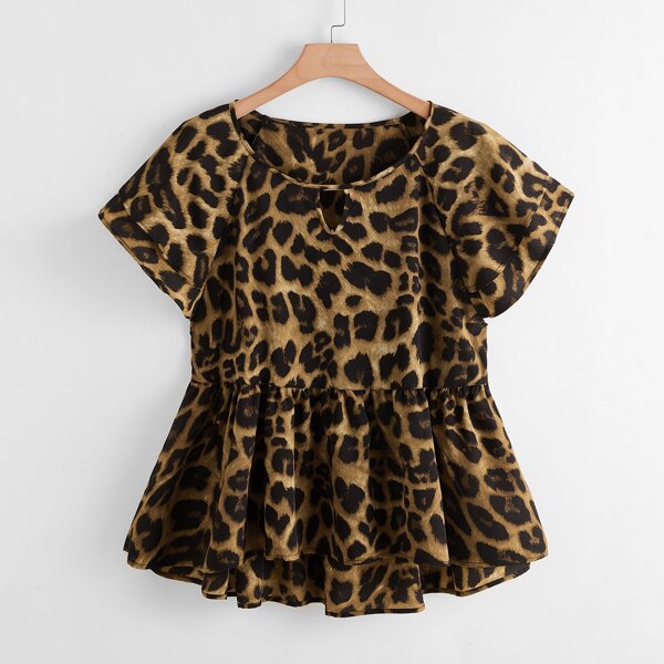 

Plus Leopard Print High Low Peplum Blouse, Multicolor