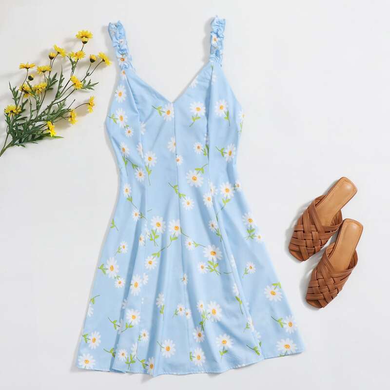 

Floral Frill Trim Sundress, Blue