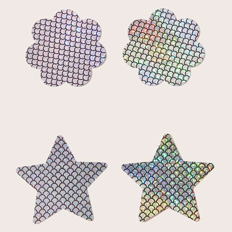 

2pairs Glitter Fish Scale Nipple Cover, Silver