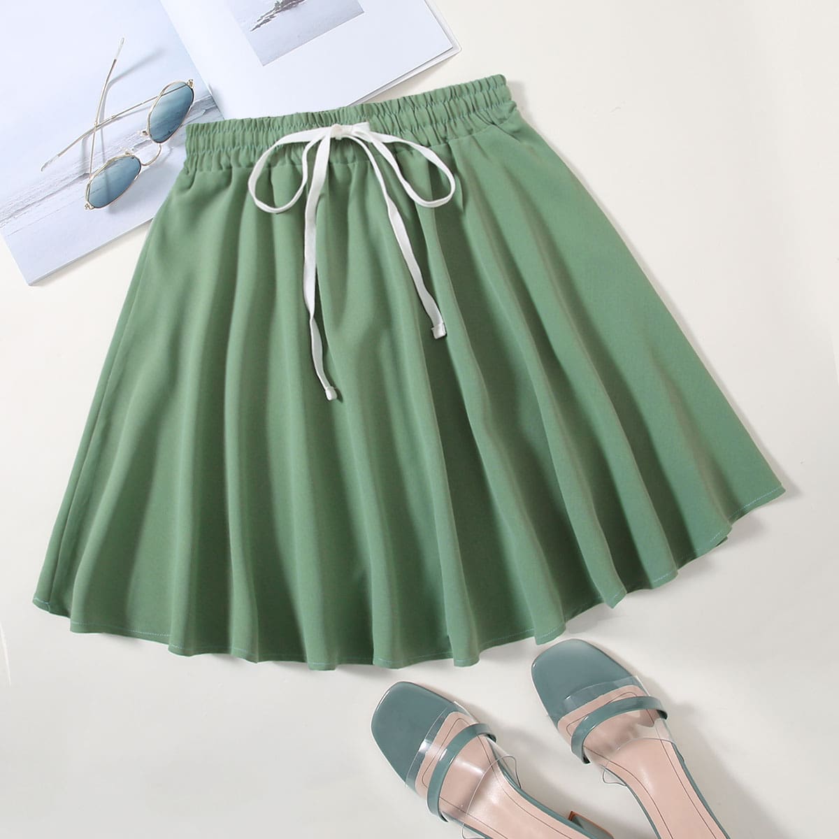 

Green Tie Front Skater Skirt