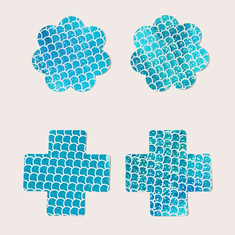 

2pairs Fish Scale Nipple Cover, Blue