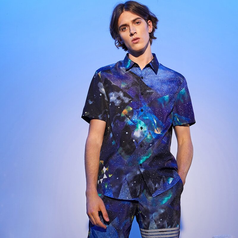

Guys Button Front Galaxy Print Shirt, Multicolor