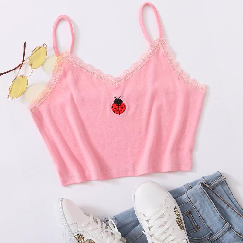 

Animal Embroidery Pink Crop Cami