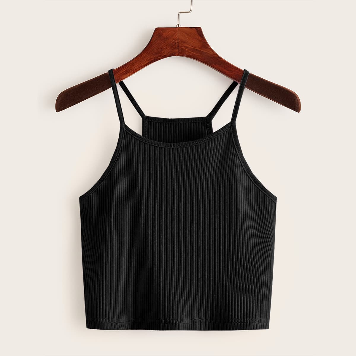 

Ribbed Crop Cami, Black