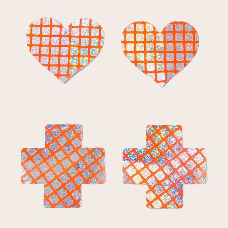 

2pairs Heart & Cross Nipple Cover, Orange