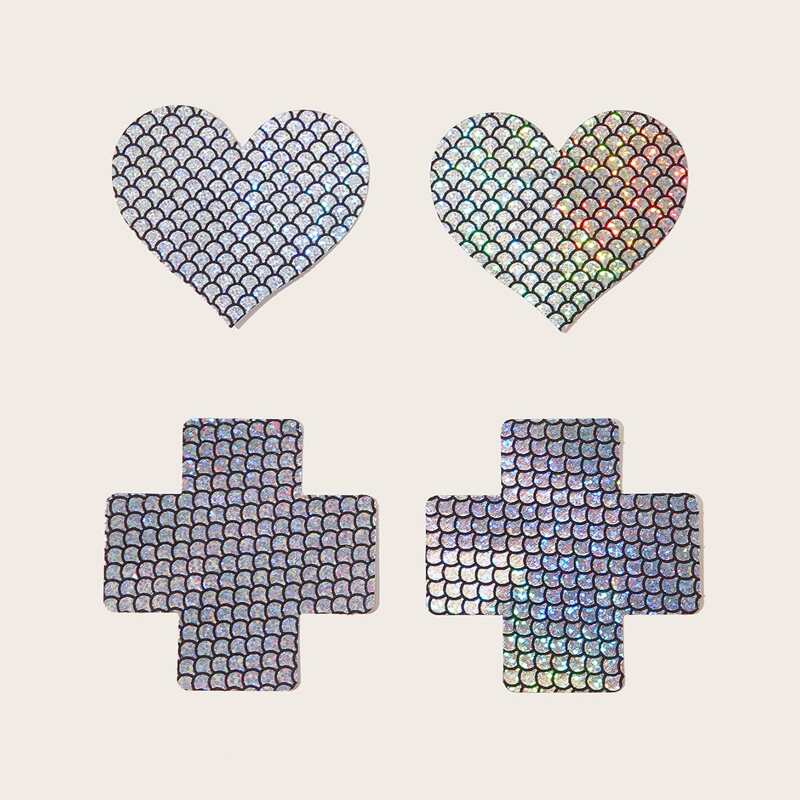 

2pairs Glitter Fish Scale Nipple Cover, Multicolor